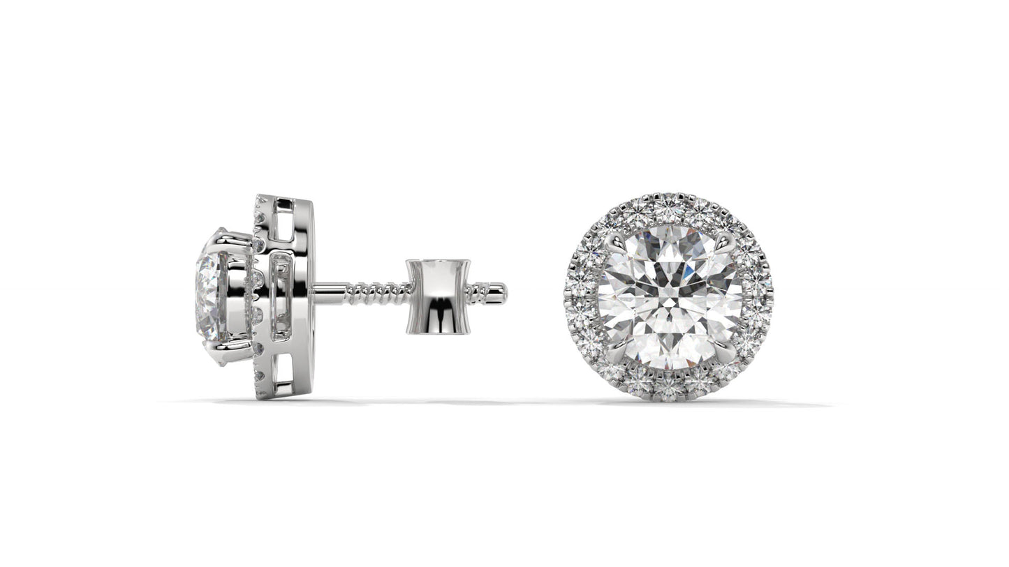 2.29 Ctw Diamond Halo Stud Earrings in 14K White Gold - 2 Ct Center Stones with Accent Halo