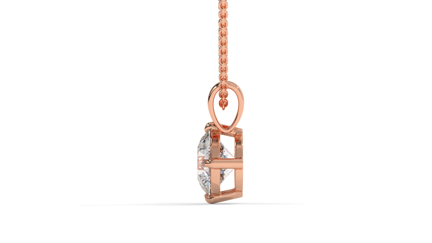 1.50 CTW Round Diamond Four-Prong Solitaire Pendant in 14K Rose Gold – Secure Claw-Prong Setting