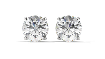 4 CTW Round Diamond Stud Earrings In 14K White Gold – Brilliant-Cut, Double-Prong Basket Setting