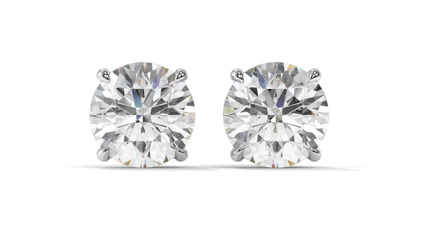 4 CTW Round Diamond Stud Earrings In 14K White Gold – Brilliant-Cut, Double-Prong Basket Setting