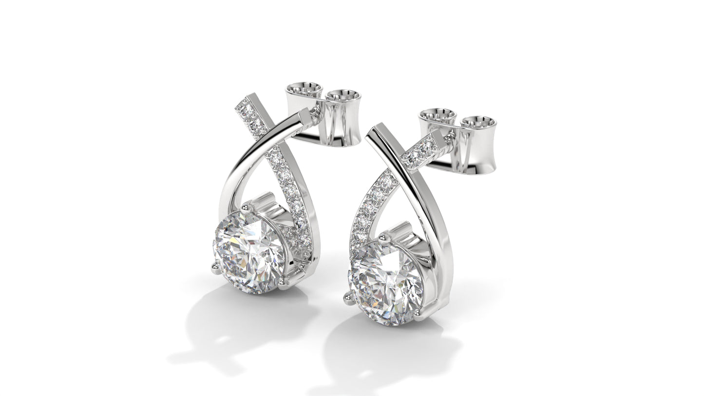 1.08 CTW Round Diamond Modern Drop Earrings in 14K White Gold