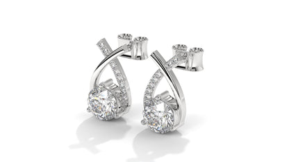 1.08 CTW Round Diamond Modern Drop Earrings in 14K White Gold