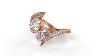 2.07 CTW Toi et Moi Diamond Ring in 14K Rose Gold with Oval and Round Diamonds