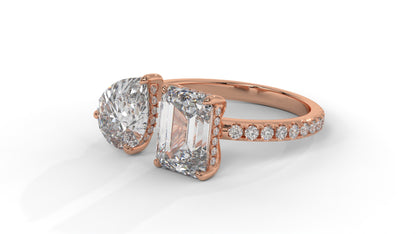 4.50 CTW Toi et Moi Diamond Ring in 14K Rose Gold with Pear and Emerald Cut Diamonds