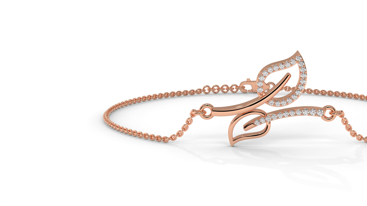 0.17 CTW Diamond Leaf Bracelet in 14K Rose Gold – Dainty Nature Inspired Jewelry