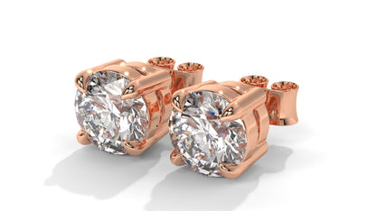 6 CTW Round Diamond Stud Earrings In 14K Rose Gold – Brilliant-Cut Solitaire, Four-Prong Setting