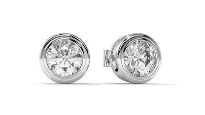 3 CTW Round Diamond Bezel-Set Stud Earrings In 14K White Gold – Brilliant-Cut, Screw Back