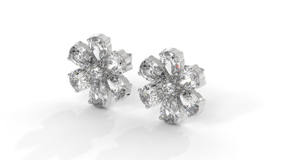 8.14 CTW Diamond Flower Stud Earrings in 14K White Gold - Pear-Shaped Cluster Design