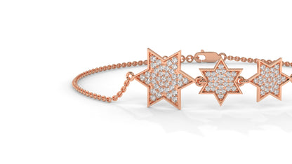 0.45 CTW Diamond Star Bracelet in 14K Rose Gold – Triple Star Pavé Design
