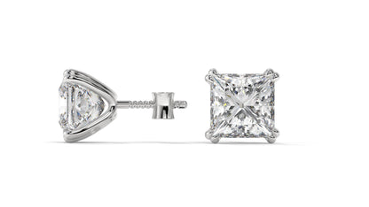 3 CTW Princess-Cut Diamond Stud Earrings In 14K White Gold – Four-Prong Setting