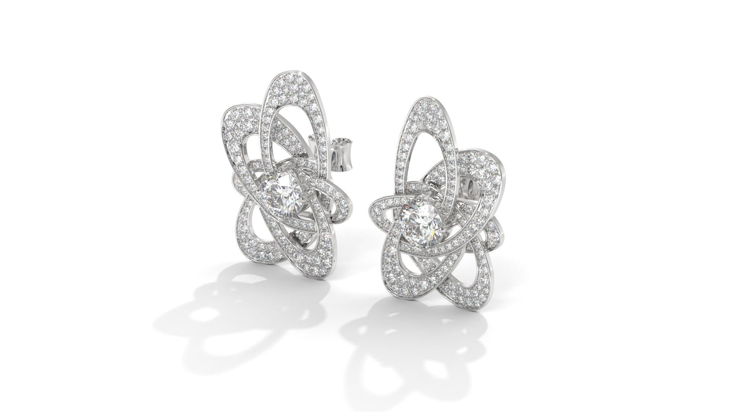 4.31 CTW Round Diamond Designer Stud Earrings in 14K White Gold In Pavé Setting