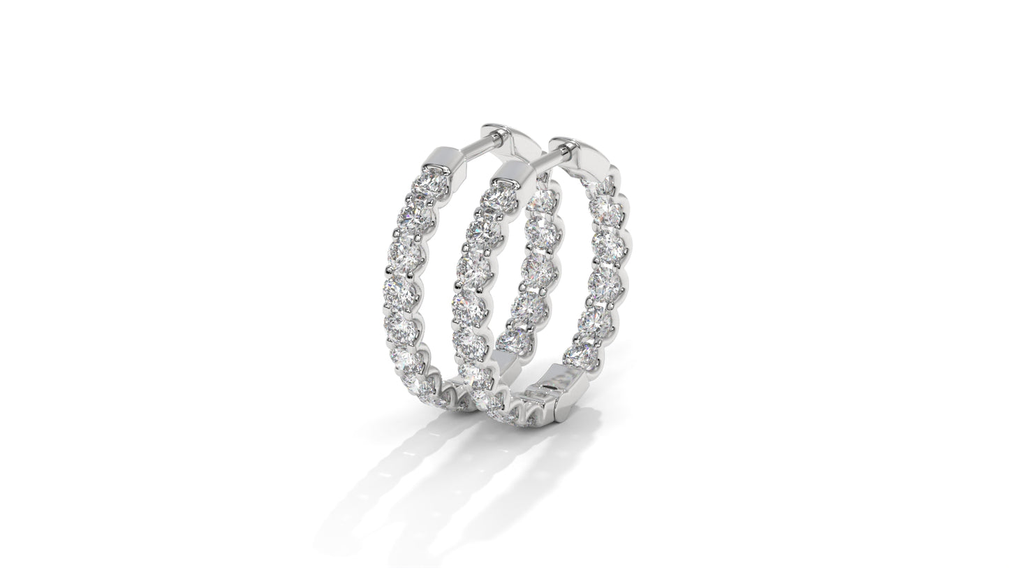 1.56 CTW Round Diamond Hoop Earrings in 14K White Gold
