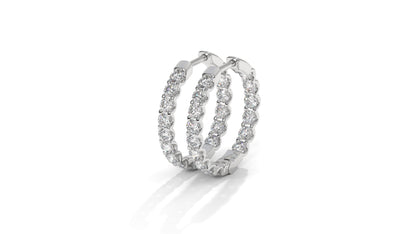 1.56 CTW Round Diamond Hoop Earrings in 14K White Gold
