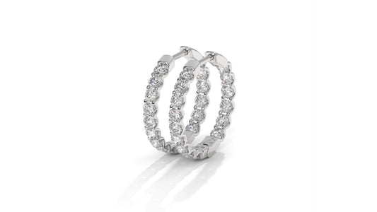 1.56 CTW Round Diamond Hoop Earrings in 14K White Gold