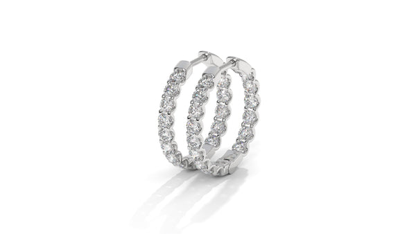 1.56 CTW Round Diamond Hoop Earrings in 14K White Gold