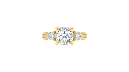 3 Carat Cushion-Cut Engagement Ring With Pear-Shaped Side Stones In 14K Yellow Gold
