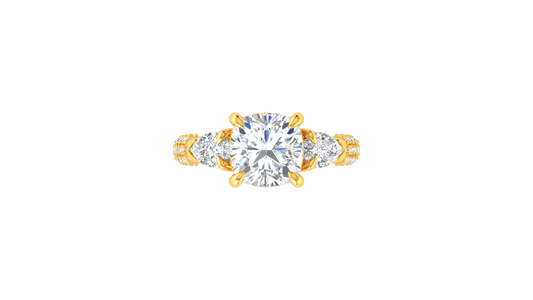 3 Carat Cushion-Cut Engagement Ring With Pear-Shaped Side Stones In 14K Yellow Gold
