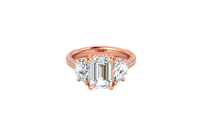 3 Carat Emerald Cut Engagement Ring With Half-Moon Side Stones In 14K Rose Gold
