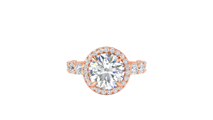 4.00 Carat Round-Cut Halo Engagement Ring With Pavé Diamond Band In 14K Rose Gold
