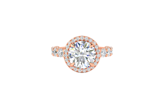 4.00 Carat Round-Cut Halo Engagement Ring With Pavé Diamond Band In 14K Rose Gold