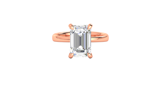 5.00 Ctw Emerald Cut Solitaire Engagement Ring Set In 14K Rose Gold