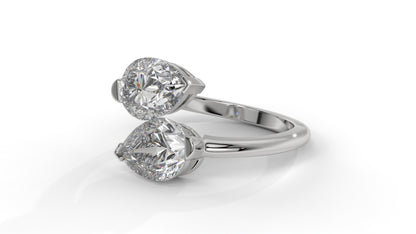 5.00 CTW Toi et Moi Diamond Ring in 14K White Gold with Pear-Shape Diamonds