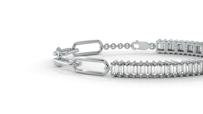 6.44 CTW Straight Baguette Diamond Bracelet in 14K White Gold – Modern Link Design