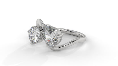 2.50 CTW Toi et Moi Diamond Ring in 14K White Gold with Round and Pear Cut Diamonds