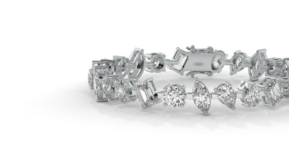 12.50 CTW Mixed Shape Diamond Bracelet in 14K White Gold – Round, Emerald, Oval, Pear & Marquise Cut