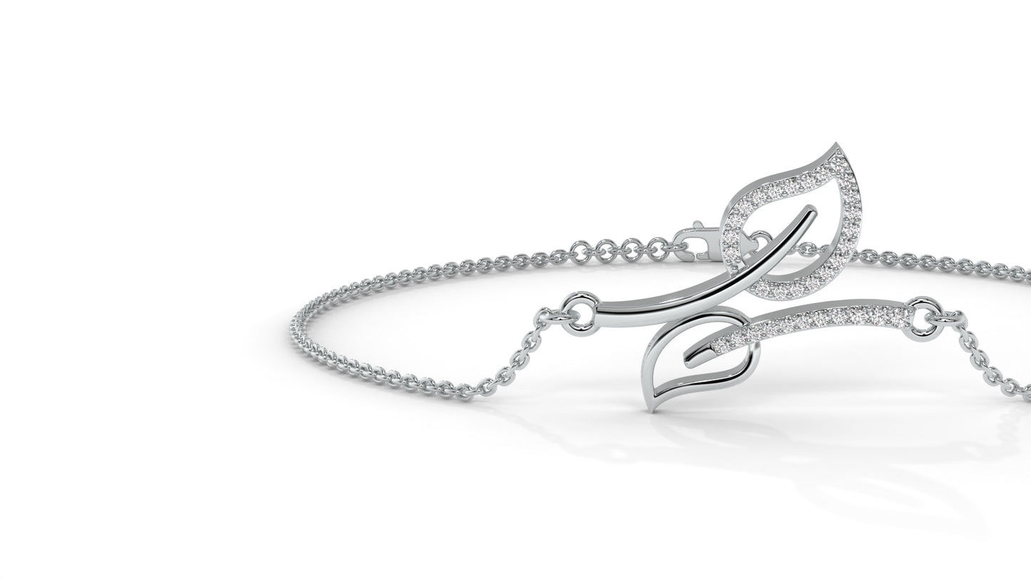 0.17 CTW Diamond Leaf Bracelet in 14K White Gold – Dainty Nature Inspired Jewelry