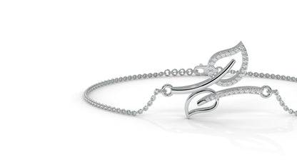 0.17 CTW Diamond Leaf Bracelet in 14K White Gold – Dainty Nature Inspired Jewelry