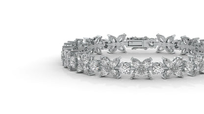 9.74 CTW Diamond Floral Bracelet in 14K White Gold - Elegant Nature-Inspired Design