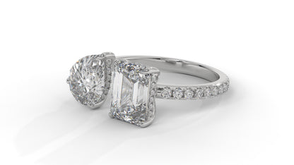 4.50 CTW Toi et Moi Diamond Ring in 14K White Gold with Pear and Emerald Cut Diamonds