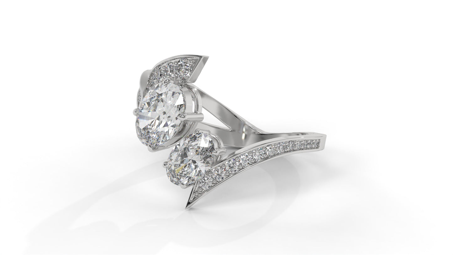 2.07 CTW Toi et Moi Diamond Ring in 14K White Gold with Oval and Round Diamonds