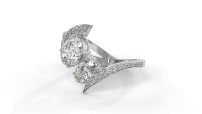 2.07 CTW Toi et Moi Diamond Ring in 14K White Gold with Oval and Round Diamonds