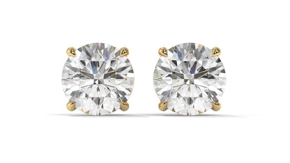 4 CTW Round Diamond Stud Earrings In 14K Yellow Gold – Brilliant-Cut, Double-Prong Basket Setting