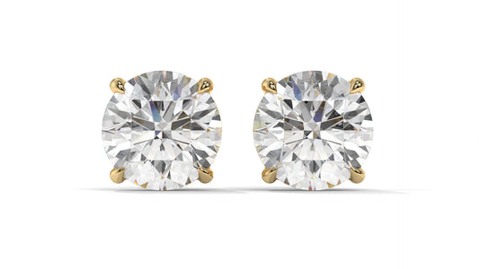 4 CTW Round Diamond Stud Earrings In 14K Yellow Gold – Brilliant-Cut, Double-Prong Basket Setting