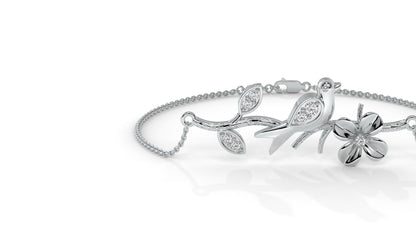 0.19 CTW Diamond Bird and Flower Bracelet in 14K White Gold