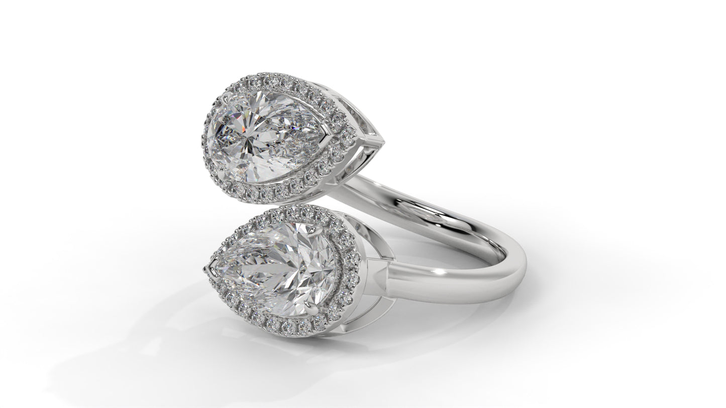 1.95 CTW Toi et Moi Diamond Ring in 14K White Gold with Pear and Round Cut Diamonds