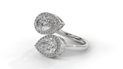 1.95 CTW Toi et Moi Diamond Ring in 14K White Gold with Pear and Round Cut Diamonds