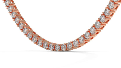 12.50 CTW Diamond Tennis Necklace in 14K Rose Gold – Classic Round Cut Single Row In 17 Inch