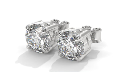 6 CTW Round Diamond Stud Earrings In 14K White Gold – Brilliant-Cut Solitaire, Four-Prong Setting