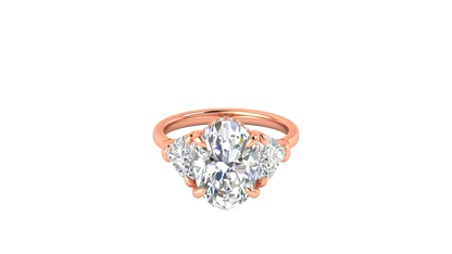 4 Carat Oval Cut Engagement Ring With Heart Shape Side Stones In 14K Rose Gold