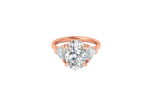 4 Carat Oval Cut Engagement Ring With Heart Shape Side Stones In 14K Rose Gold