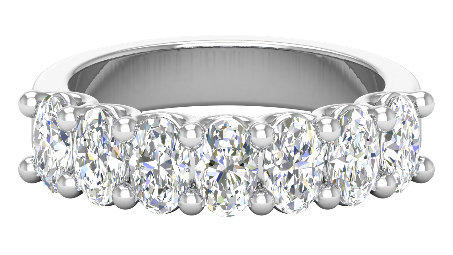 2.10 Ctw Luxurious Oval Cut Seven Stone Wedding Band With U-Shape Prong Setting In 14K White Gold