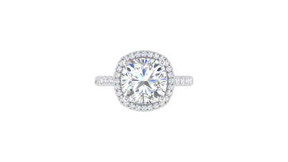 5 Carat Cushion Cut Halo Engagement Ring With Pavé Diamond Band In 14K White Gold