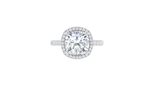 5 Carat Cushion Cut Halo Engagement Ring With Pavé Diamond Band In 14K White Gold