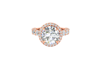 Opulent 5.00 Carat Round-Cut Halo Engagement Ring With Pavé Diamond Band In 14K Rose Gold