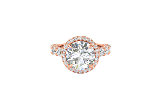 Opulent 5.00 Carat Round-Cut Halo Engagement Ring With Pavé Diamond Band In 14K Rose Gold