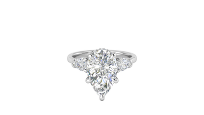 4 Carat Pear Cut Engagement Ring With Pear Shape Side Stones In 14K White Gold